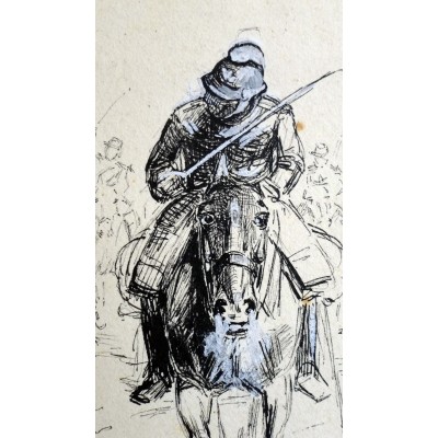 Henri George CHARTIER (1859-1924), BATAILLE de CAVALIERS, ART MILITAIRE 2nd EMPIRE, ENCRE