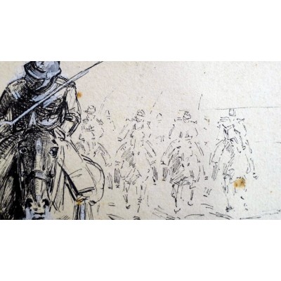 Henri George CHARTIER (1859-1924), BATAILLE de CAVALIERS, ART MILITAIRE 2nd EMPIRE, ENCRE