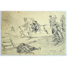 Henri George CHARTIER (1859-1924), ASSAUT de CAVALIERS, ART MILITAIRE 2nd EMPIRE, ENCRE