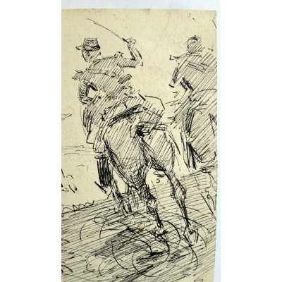 Henri George CHARTIER (1859-1924), ASSAUT de CAVALIERS, ART MILITAIRE 2nd EMPIRE, ENCRE