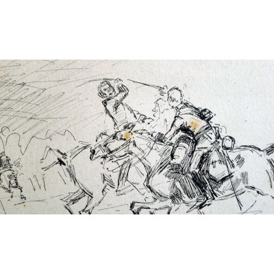 Henri George CHARTIER (1859-1924), ASSAUT de CAVALIERS, ART MILITAIRE 2nd EMPIRE, ENCRE