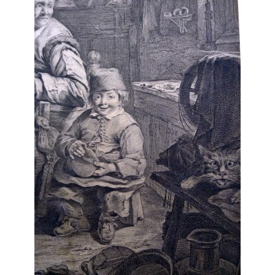 Cornelis II VISSCHER (1619/29-1658/62), GRAVURE, Le repas de crêpes. Die Pfannkuchenbäckerin..