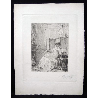  Charles Jean Louis COURTRY (1846-1897), GRAVURE, Le Thé au Salon, d'après Alexandre BIDA (1813-1895)