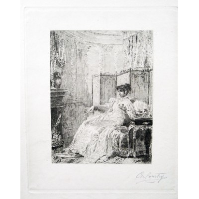  Charles Jean Louis COURTRY (1846-1897), GRAVURE, Le Thé au Salon, d'après Alexandre BIDA (1813-1895)