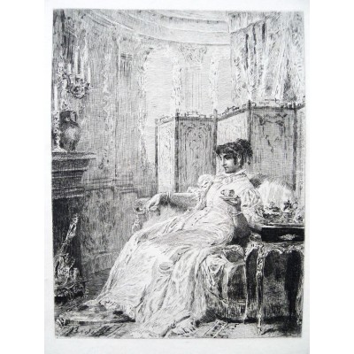  Charles Jean Louis COURTRY (1846-1897), GRAVURE, Le Thé au Salon, d'après Alexandre BIDA (1813-1895)