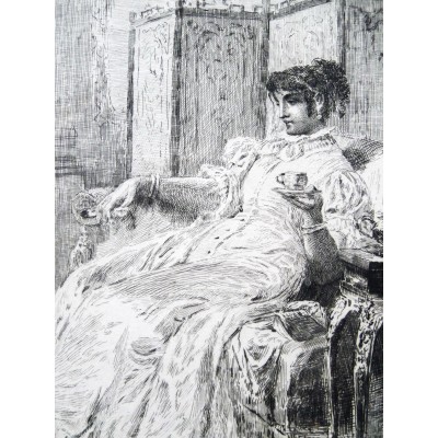  Charles Jean Louis COURTRY (1846-1897), GRAVURE, Le Thé au Salon, d'après Alexandre BIDA (1813-1895)