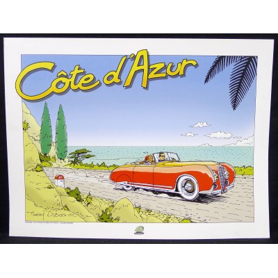 THIERRY DUBOIS, AFFICHE COTE D'AZUR, Delahaye 175, Figoni et Falaschi. AUTOMOBILE, BANDE DESSINEE.