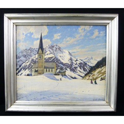 Viktor Otto STOLZ (1874-1955), CHAPELLE DANS LE TYROL, HUILE SUR TOILE.