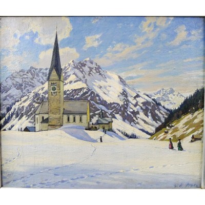 Viktor Otto STOLZ (1874-1955), CHAPELLE DANS LE TYROL, HUILE SUR TOILE.