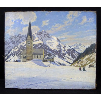 Viktor Otto STOLZ (1874-1955), CHAPELLE DANS LE TYROL, HUILE SUR TOILE.