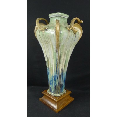 GRAND VASE ART-NOUVEAU en GRES EMAILLE LUSTRE.CIRCA 1900