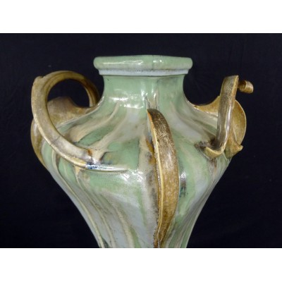 GRAND VASE ART-NOUVEAU en GRES EMAILLE LUSTRE.CIRCA 1900