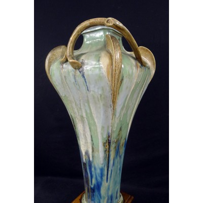 GRAND VASE ART-NOUVEAU en GRES EMAILLE LUSTRE.CIRCA 1900