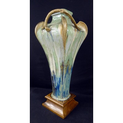 GRAND VASE ART-NOUVEAU en GRES EMAILLE LUSTRE.CIRCA 1900