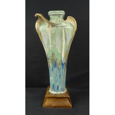 GRAND VASE ART-NOUVEAU en GRES EMAILLE LUSTRE.CIRCA 1900