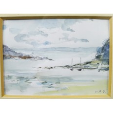 René Sim LACAZE (1901-2000). PETIT PORT, COTE BRETONNE, AQUARELLE.