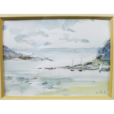 René Sim LACAZE (1901-2000). PETIT PORT, COTE BRETONNE, AQUARELLE.