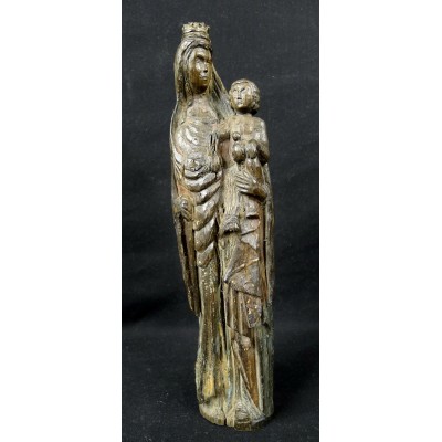 VIERGE COURONNEE A L'ENFANT, Bois, XIV / XVe s.CROWN VIRGIN with CHILD, wood.