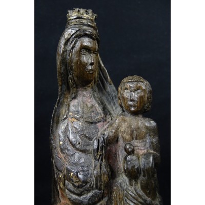 VIERGE COURONNEE A L'ENFANT, Bois, XIV / XVe s.CROWN VIRGIN with CHILD, wood.