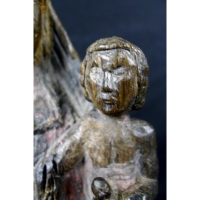 VIERGE COURONNEE A L'ENFANT, Bois, XIV / XVe s.CROWN VIRGIN with CHILD, wood.