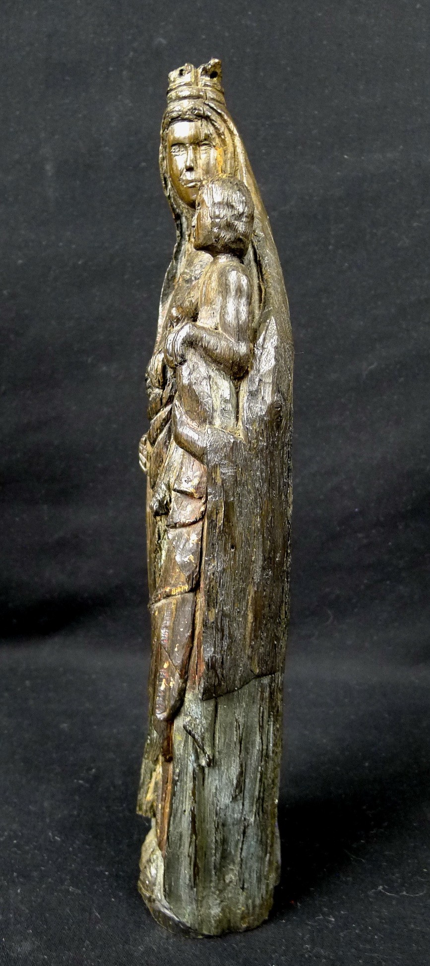 Vierge à L'Enfant Couronnée – Statue Ancienne, D'occasion, Patine Vintage