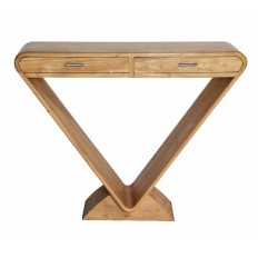 CONSOLE ART-DECO TRIANGULAIRE EN BOIS COULEUR NATURELLE.