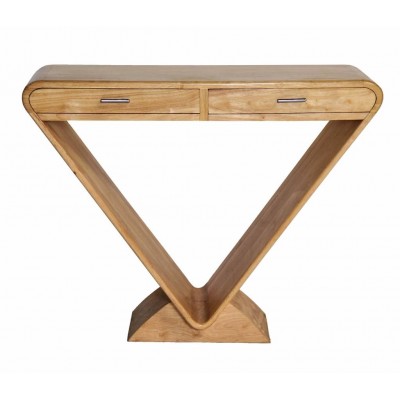 CONSOLE ART-DECO TRIANGULAIRE EN BOIS COULEUR NATURELLE.