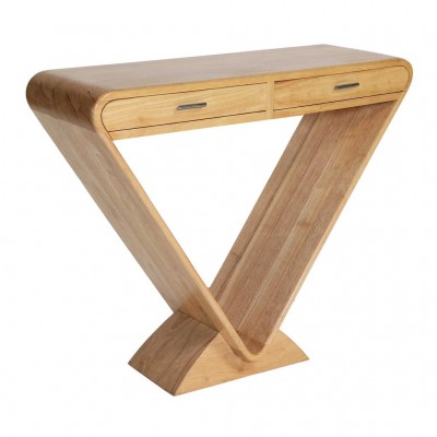 CONSOLE ART-DECO TRIANGULAIRE EN BOIS COULEUR NATURELLE.