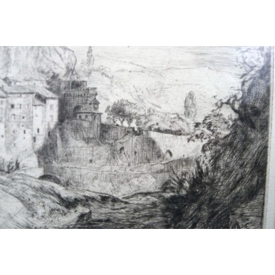 Pierre-Louis MOREAU (1876-1960), Vue de SISTERON, POINTE SECHE, 1930