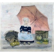 Georges PLASSE (1878-1948), LA PETITE MARCHANDE de PONT-AVEN, GRAVURE