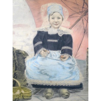 Georges PLASSE (1878-1948), LA PETITE MARCHANDE de PONT-AVEN, GRAVURE
