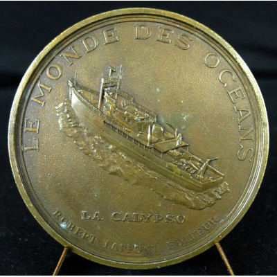 MEDAILLE en BRONZE, COMMANDANT COUSTEAU, LA CALYPSO, R.DUBOC sc.1978