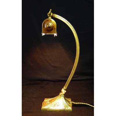 LAMPE de BUREAU ART-NOUVEAU / ART-DECO, Charles RANC vers 1910, BRONZE DORE.