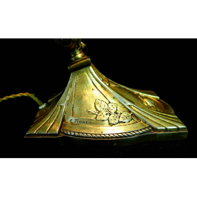 LAMPE de BUREAU ART-NOUVEAU / ART-DECO, Charles RANC vers 1910, BRONZE DORE.