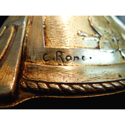 LAMPE de BUREAU ART-NOUVEAU / ART-DECO, Charles RANC vers 1910, BRONZE DORE.
