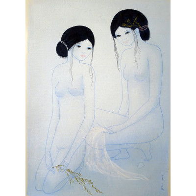 MARA TRAN LONG (née 1935), "Causeries au Crépuscule", AQUARELLE, 1971