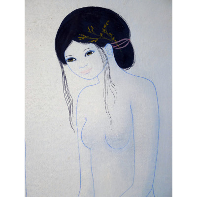 MARA TRAN LONG (née 1935), "Causeries au Crépuscule", AQUARELLE, 1971