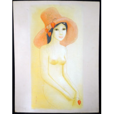 MARA TRAN LONG (née 1935), "Jeune Fille et l'Amour en Cage", AQUARELLE, 1971