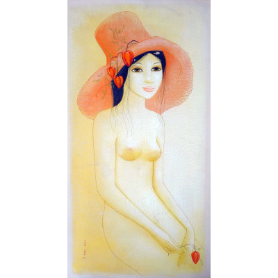 MARA TRAN LONG (née 1935), "Jeune Fille et l'Amour en Cage", AQUARELLE, 1971