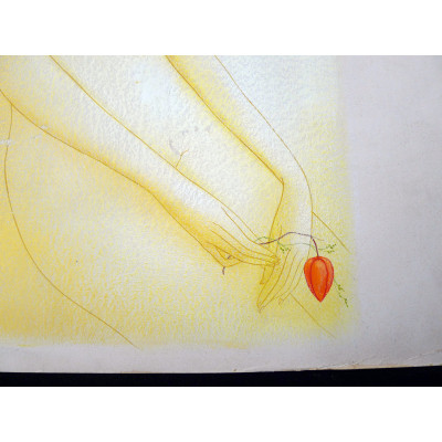 MARA TRAN LONG (née 1935), "Jeune Fille et l'Amour en Cage", AQUARELLE, 1971