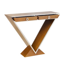 CONSOLE ART-DECO TRIANGULAIRE NOYER ET INOX
