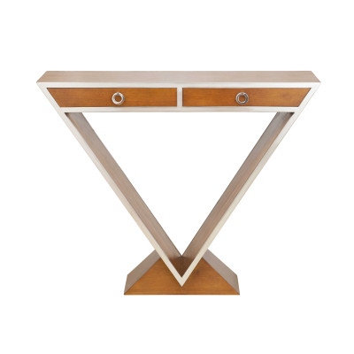 CONSOLE ART-DECO TRIANGULAIRE NOYER ET INOX