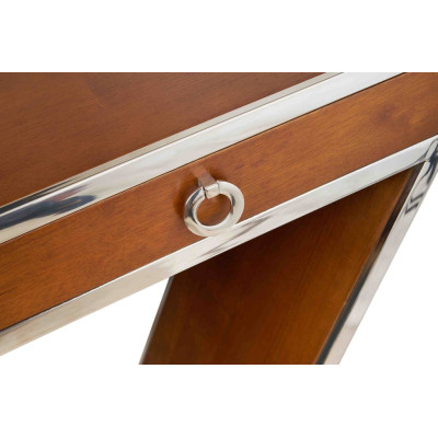 CONSOLE ART-DECO TRIANGULAIRE NOYER ET INOX