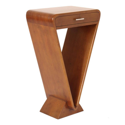 CONSOLE ART-DECO TRIANGULAIRE NOYER 1 TIROIR.