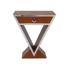 CHEVET ART-DECO TRIANGULAIRE NOYER ET INOX