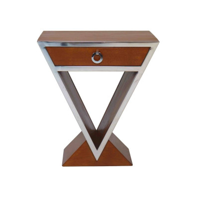 CHEVET ART-DECO TRIANGULAIRE NOYER ET INOX