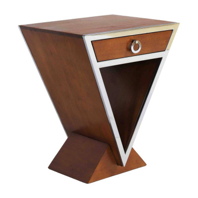 CHEVET ART-DECO TRIANGULAIRE NOYER ET INOX