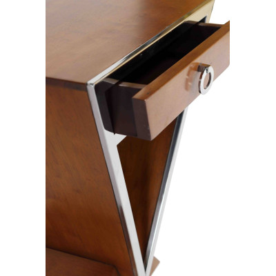 CHEVET ART-DECO TRIANGULAIRE NOYER ET INOX