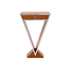 CONSOLE ART-DECO TRIANGULAIRE NOYER ET INOX, 1 TIROIR