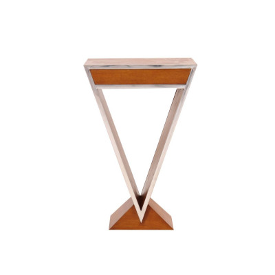 CONSOLE ART-DECO TRIANGULAIRE NOYER ET INOX, 1 TIROIR